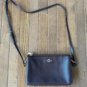 Coach Dark Brown leather double-zip crossbody purse